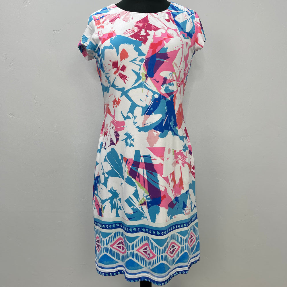 Hawaiian Scoop Neck 3/4 Sleeve Shift Dress