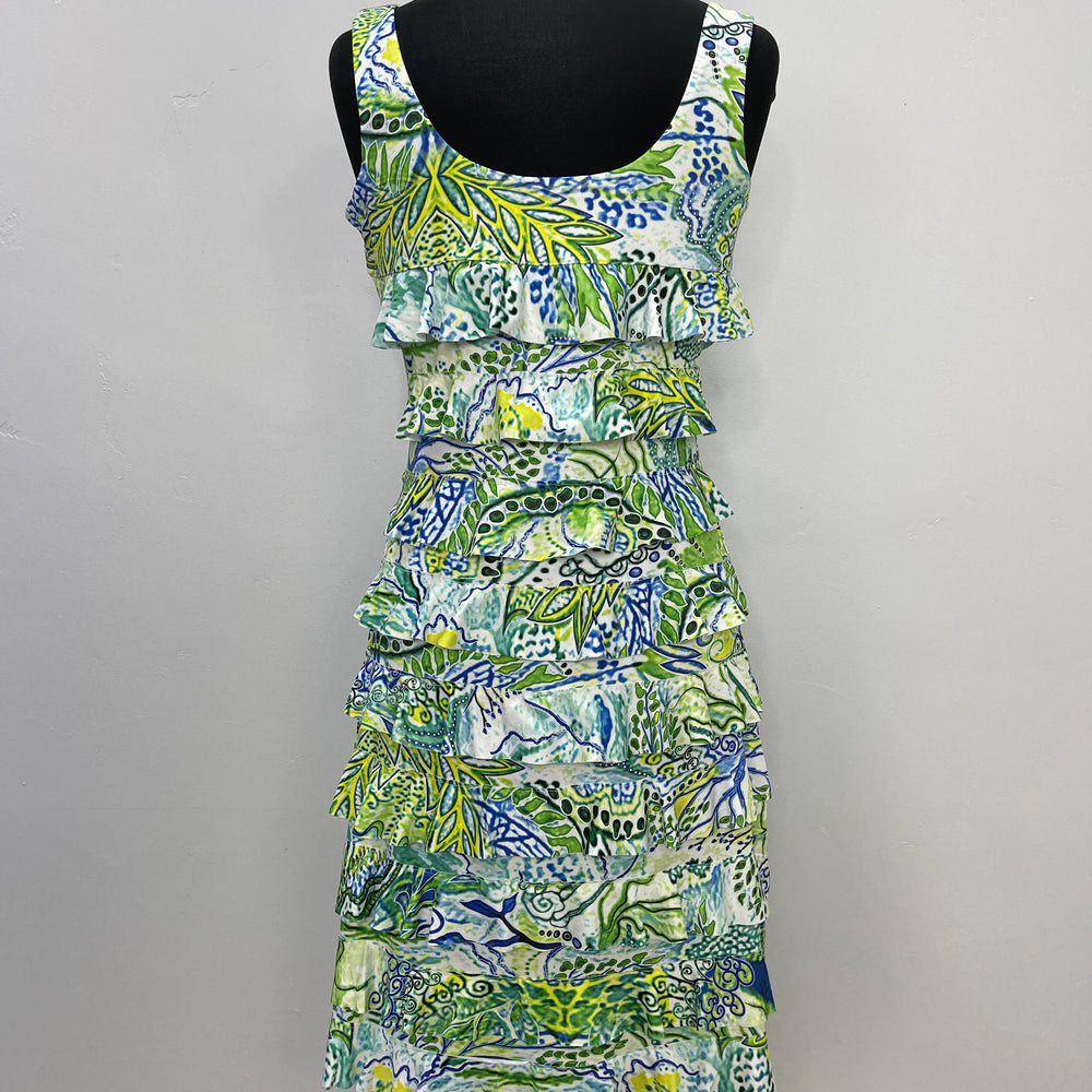 
                  
                    Green Pattern Sleeveless Ruffle Dress
                  
                