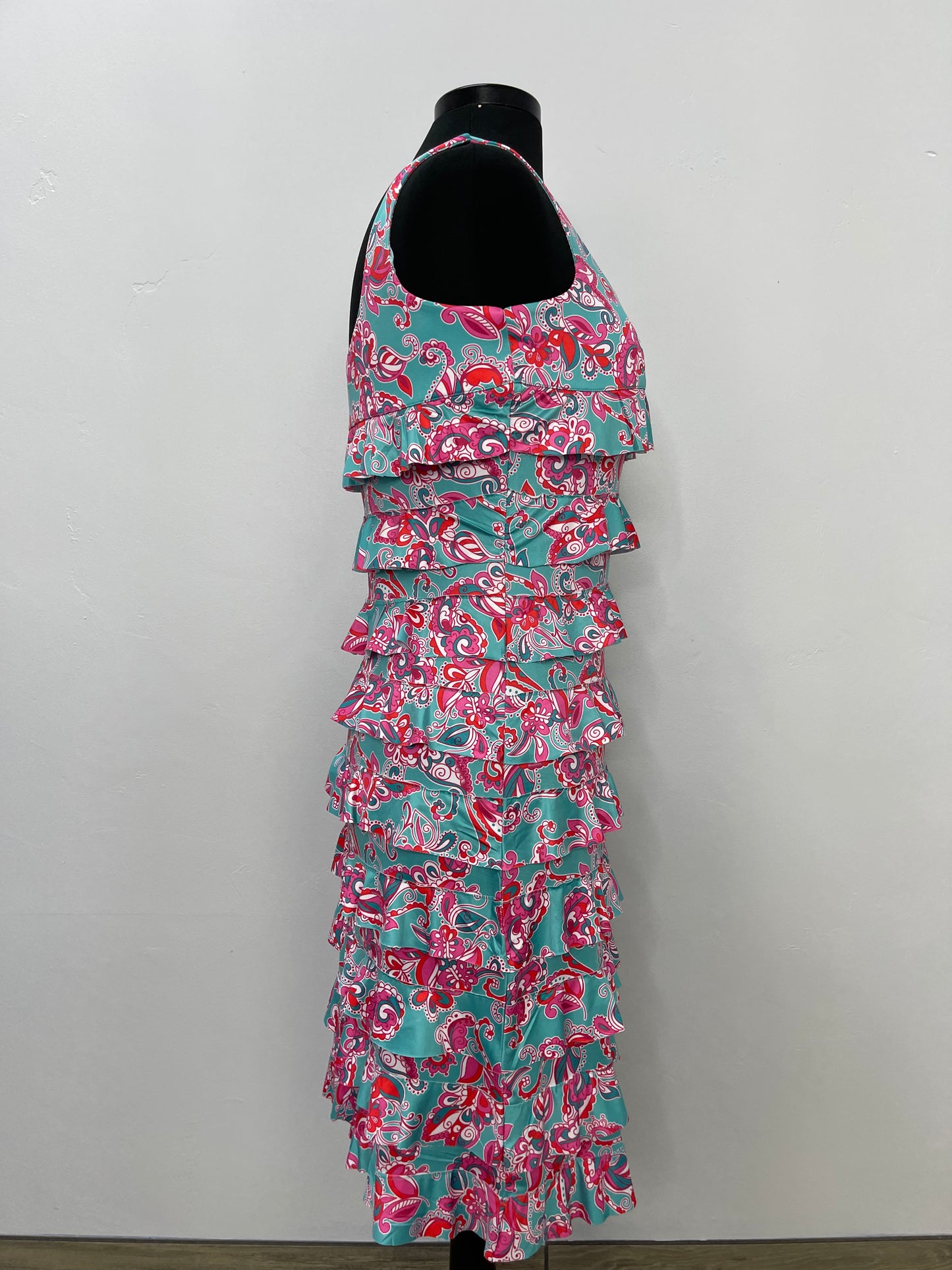 Turquoise Paisley Sleeveless Ruffle Dress