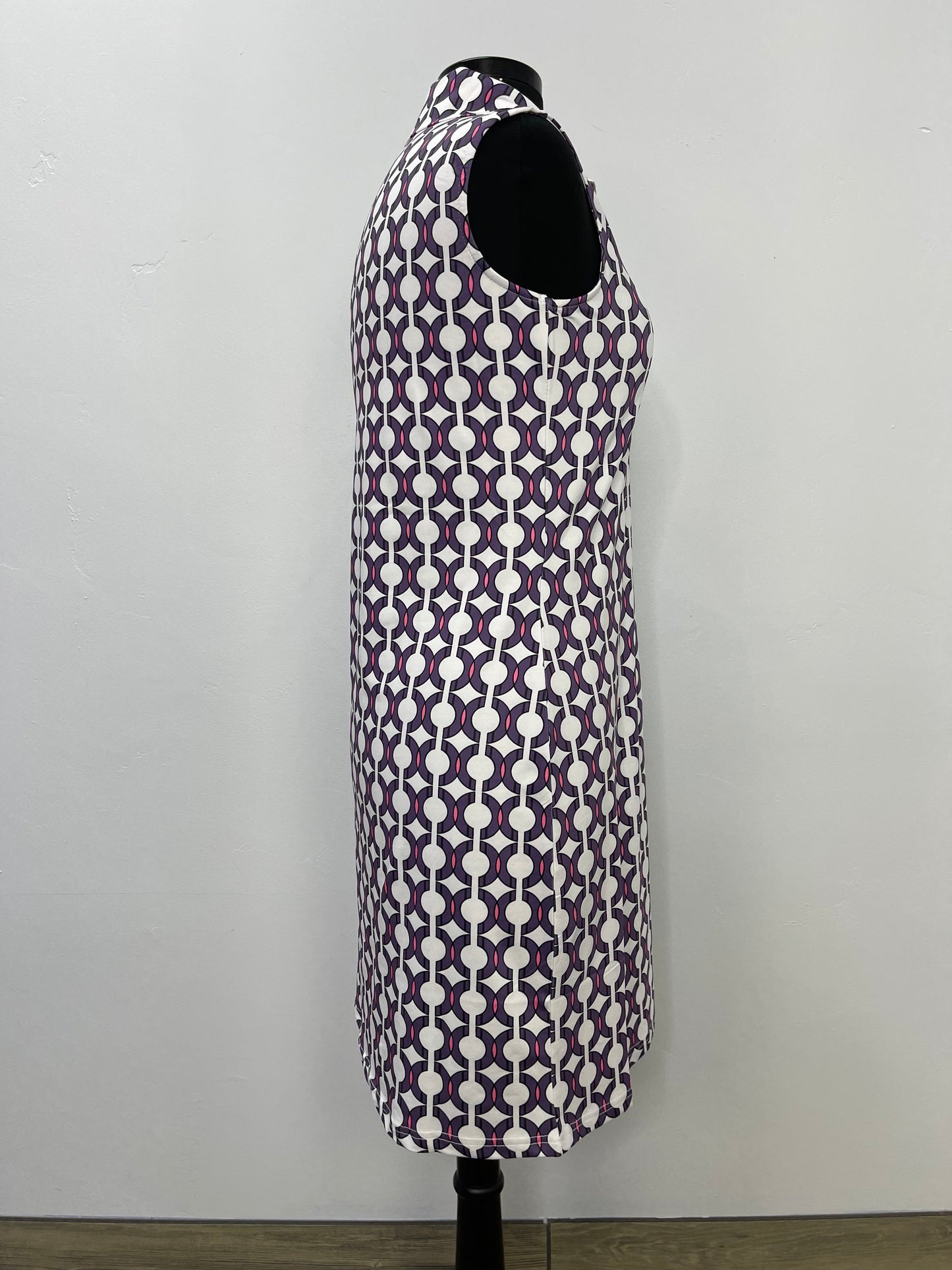 Purple Pattern Sleeveless Zip Collar Dress