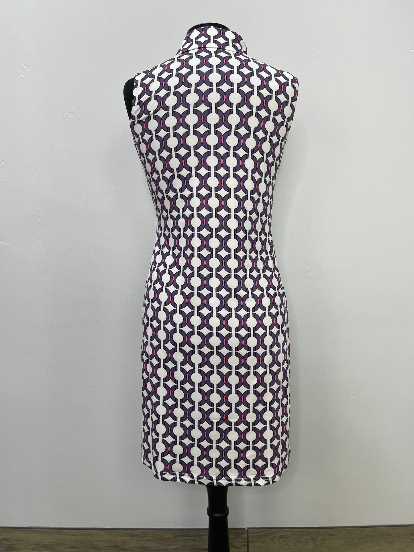 Purple Pattern Sleeveless Zip Collar Dress