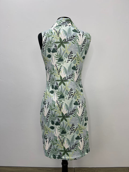 Green Garden Sleeveless Zip Collar Dress