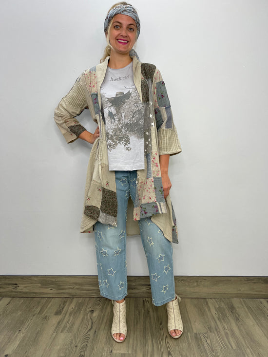 Patchwork 3/4 Sleeve Cardigan Jacket