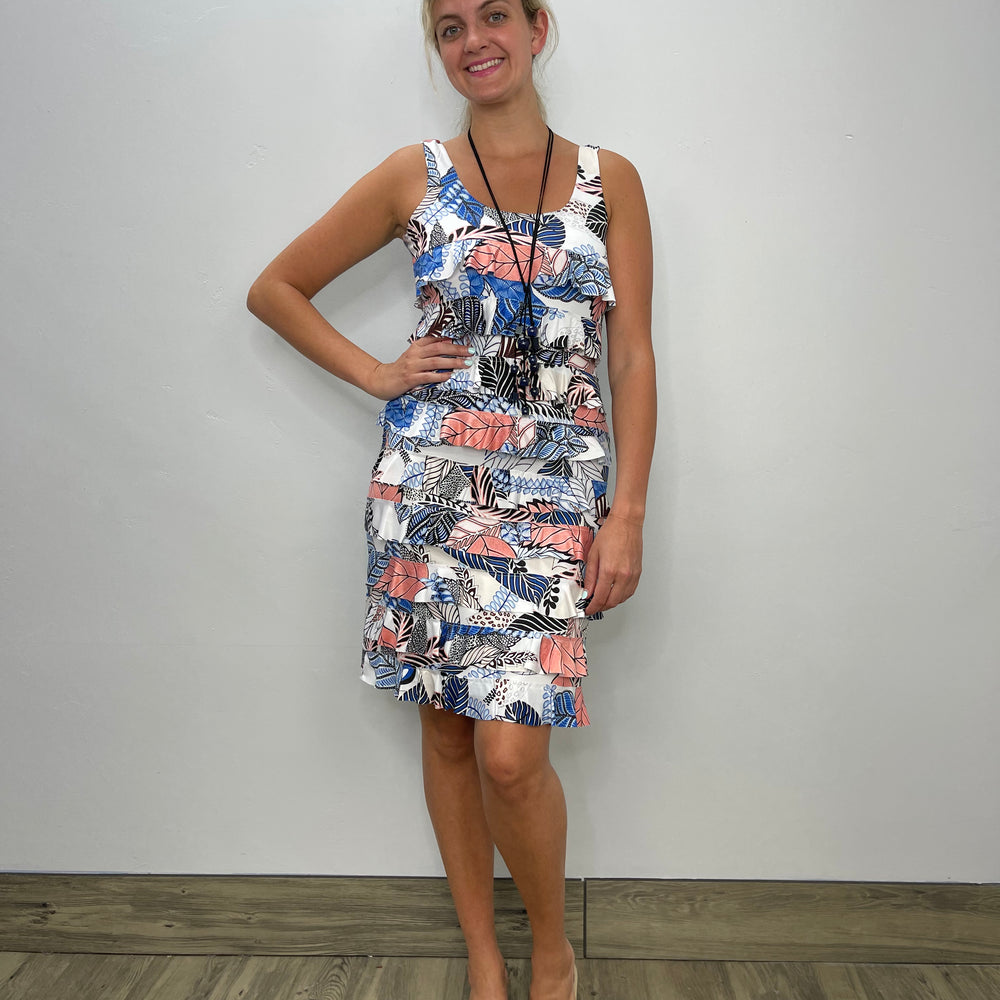 Coral Pattern Sleeveless Ruffle Dress