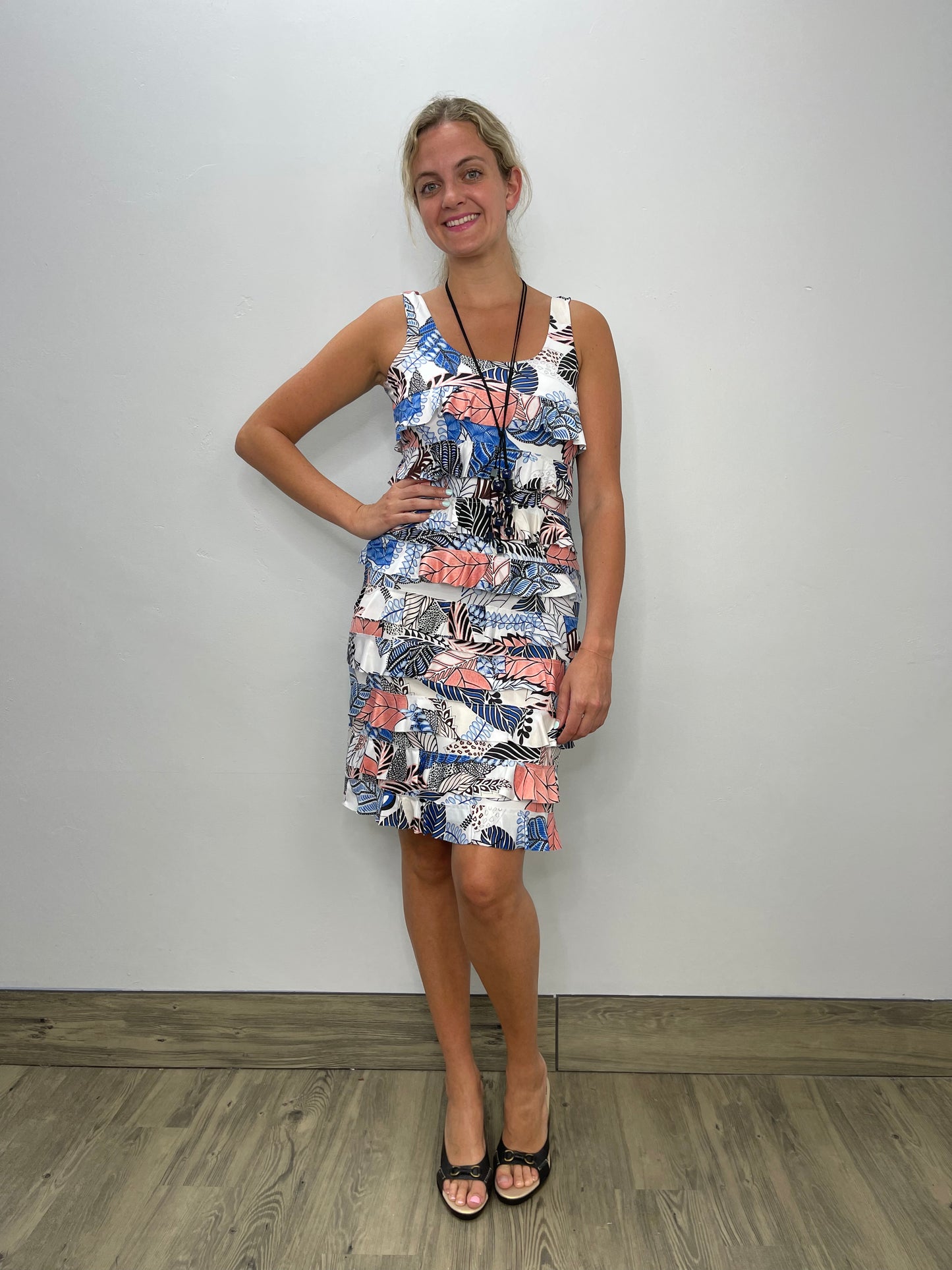 Coral Pattern Sleeveless Ruffle Dress