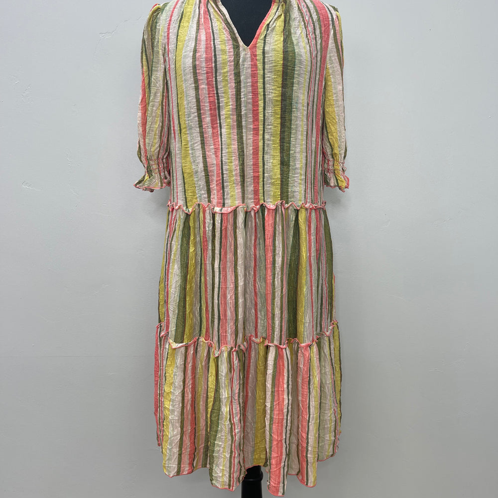 Yuma Two Tier Stripe Dress with Lettuce Edging