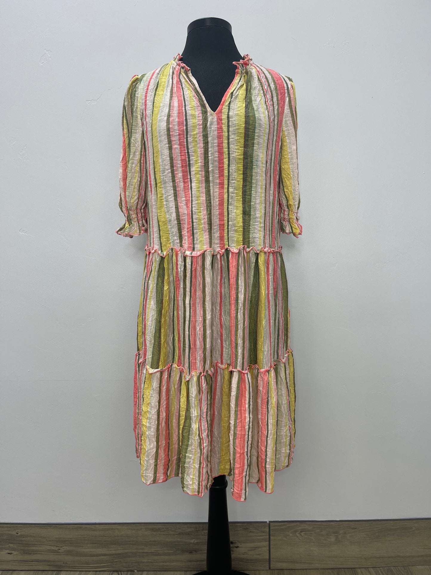Yuma Two Tier Stripe Dress with Lettuce Edging