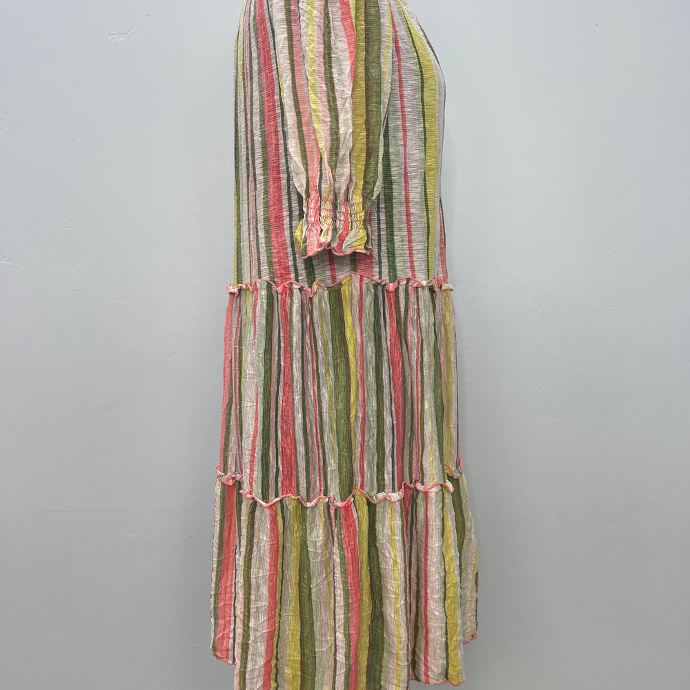 Yuma Two Tier Stripe Dress with Lettuce Edging