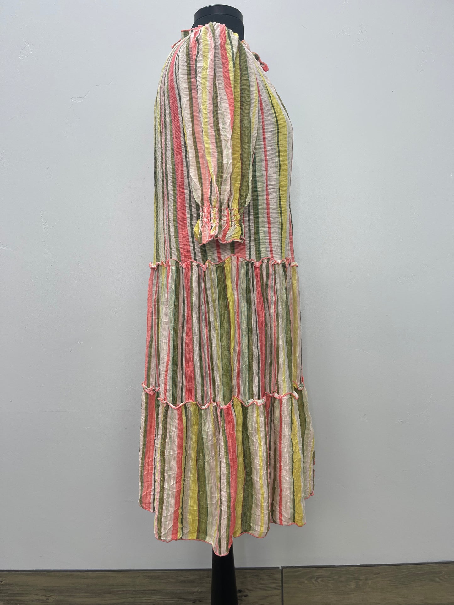 Yuma Two Tier Stripe Dress with Lettuce Edging