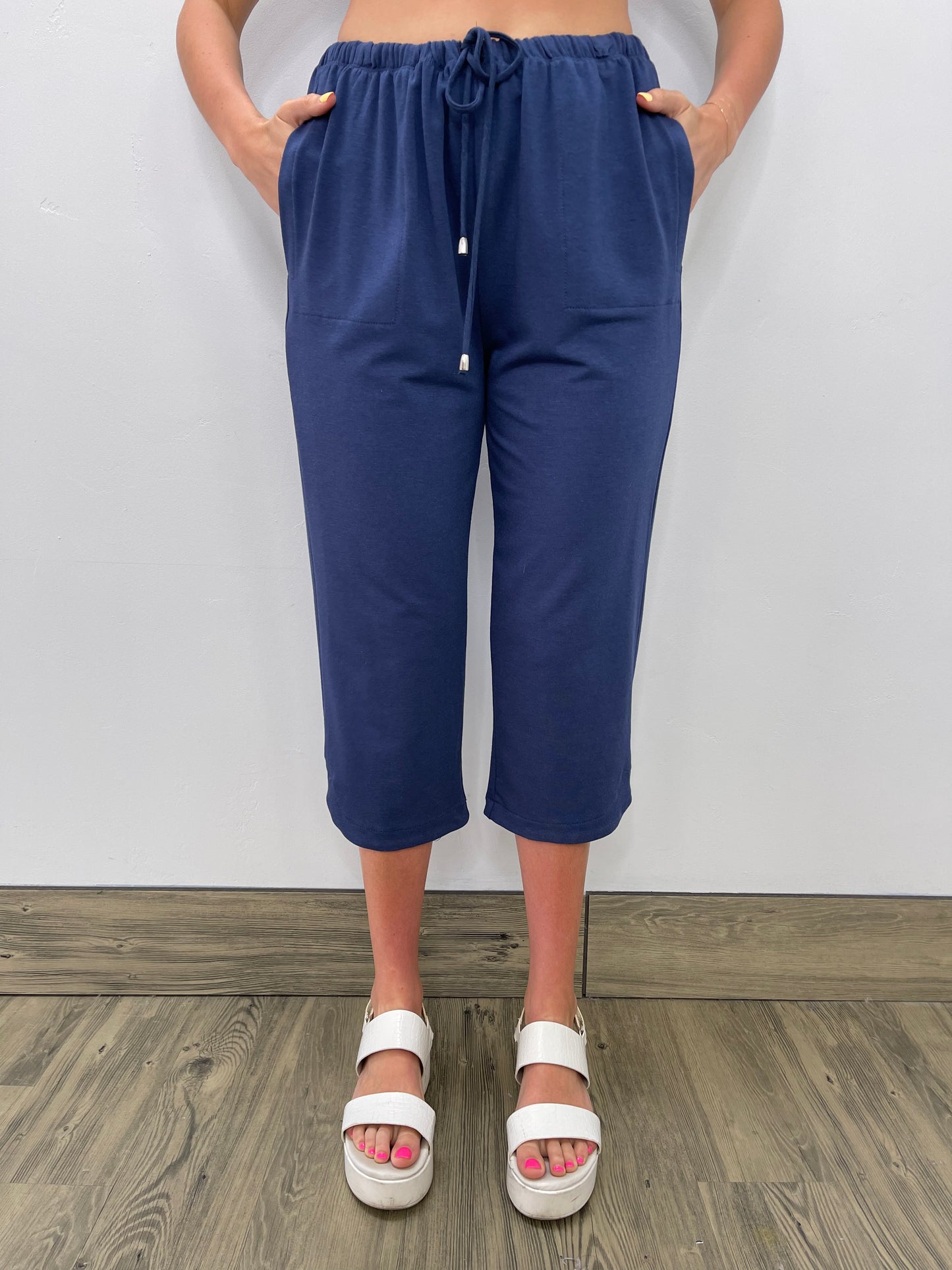 Denim Bamboo Terry Capri with Tie