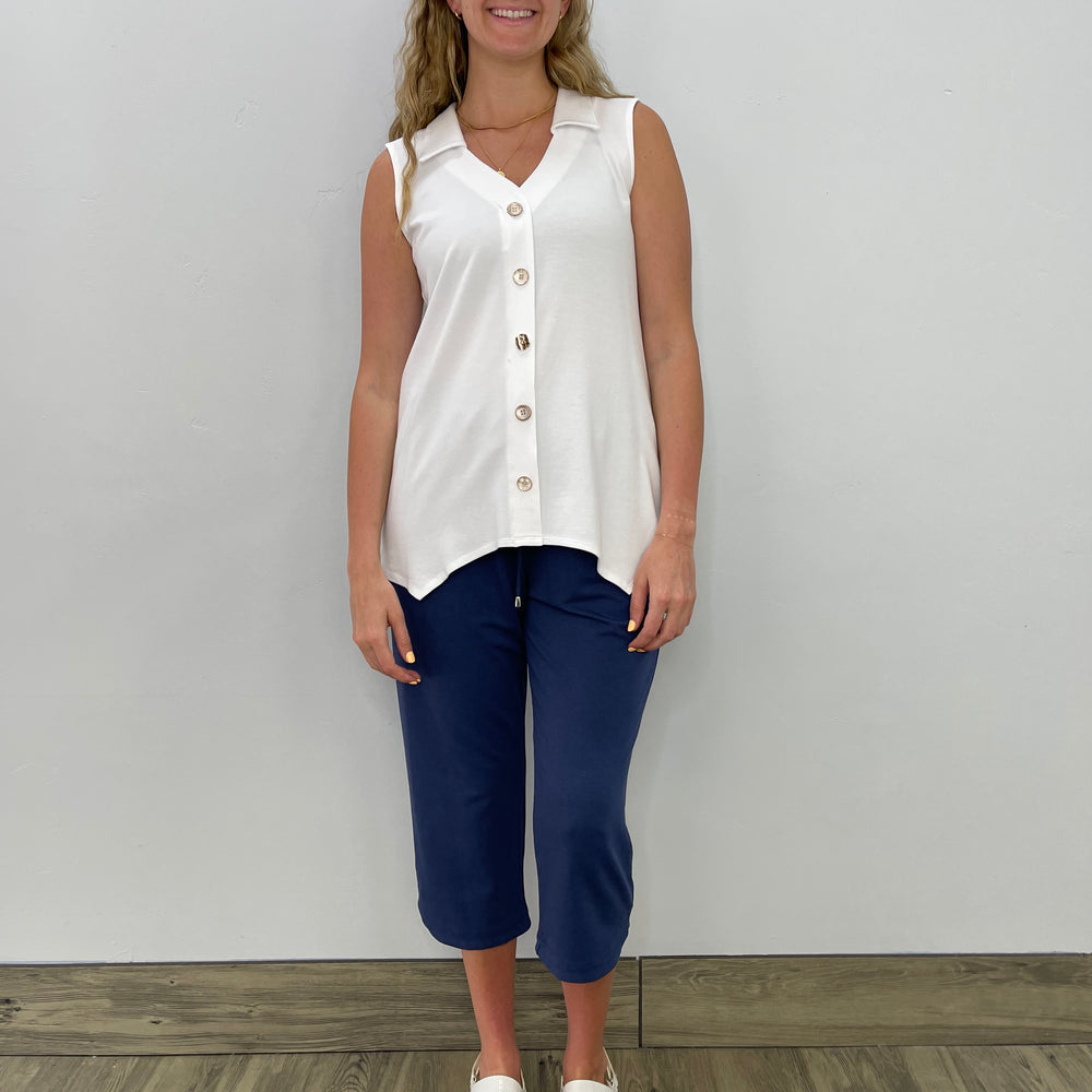 
                  
                    White Bamboo Button Down Placket Sleeveless Tunic
                  
                