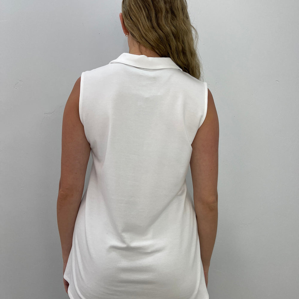 
                  
                    White Bamboo Button Down Placket Sleeveless Tunic
                  
                