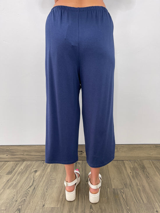 Denim Bamboo Terry Capri with Button Detail