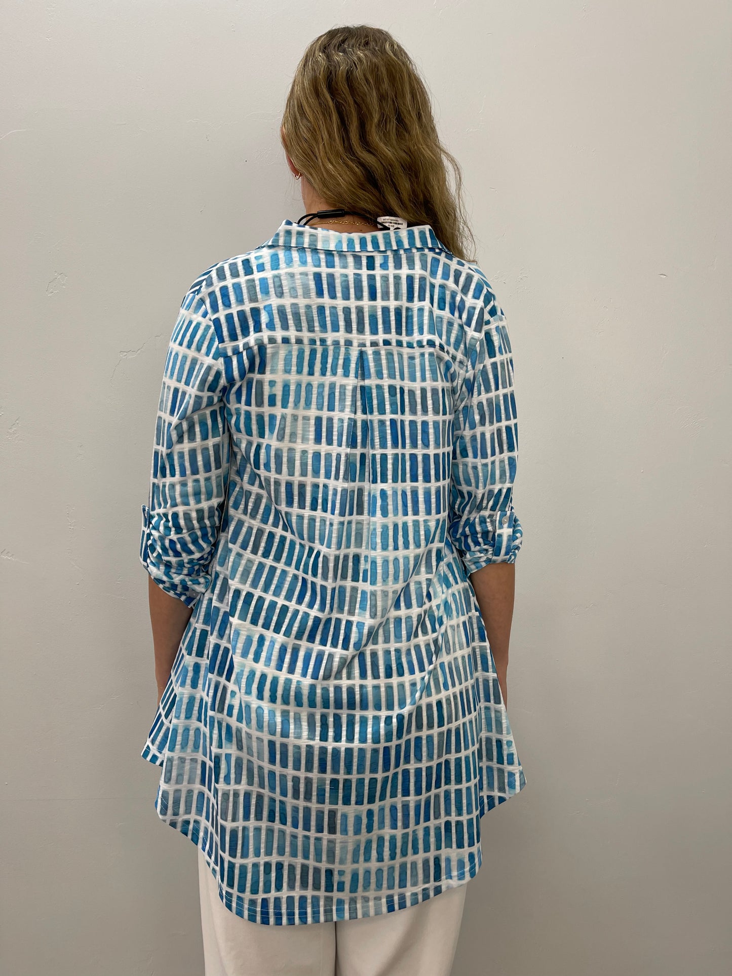 Geometric Blue Shades Collared Button Down Top