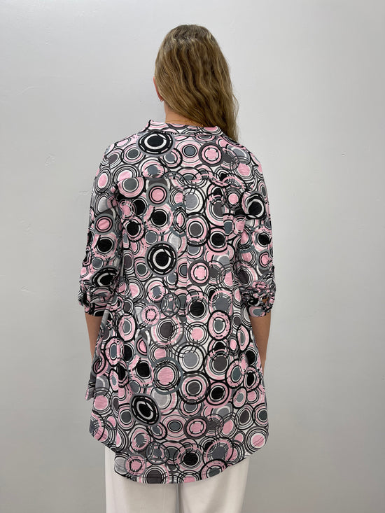 Pink and Grey Swirls Collared Button Down Top