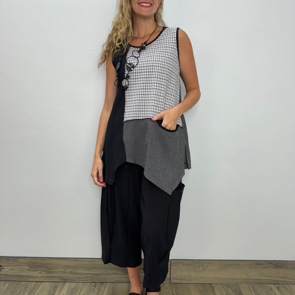 Patchwork Black and White Checkered Top