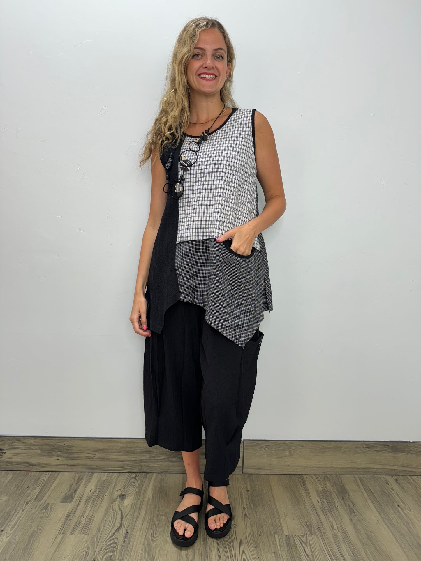 Patchwork Black and White Checkered Top