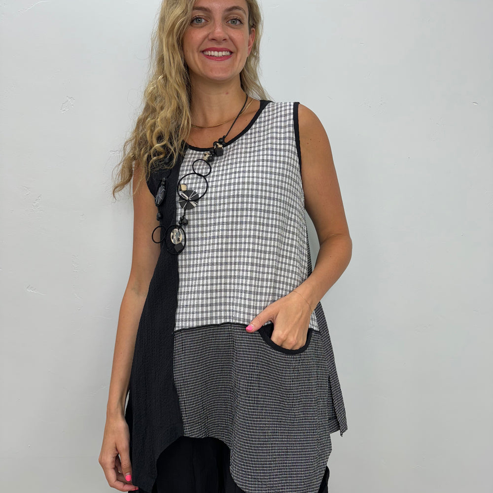 Patchwork Black and White Checkered Top