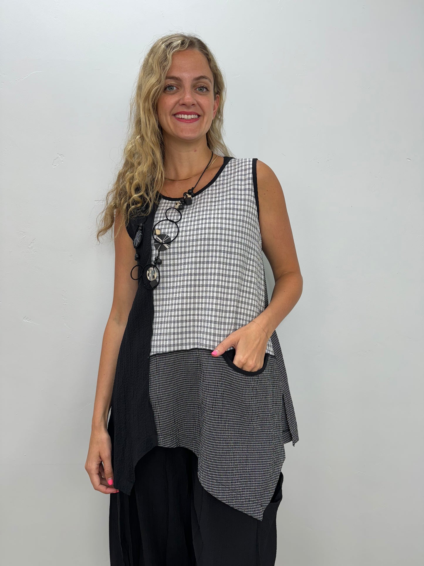 Patchwork Black and White Checkered Top