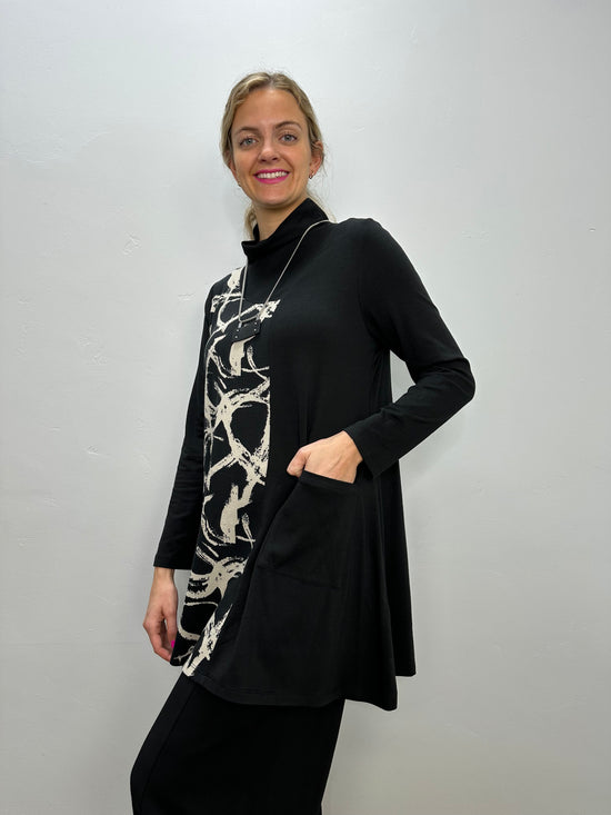 Black Long Sleeve Cowl Neck Tunic Dress