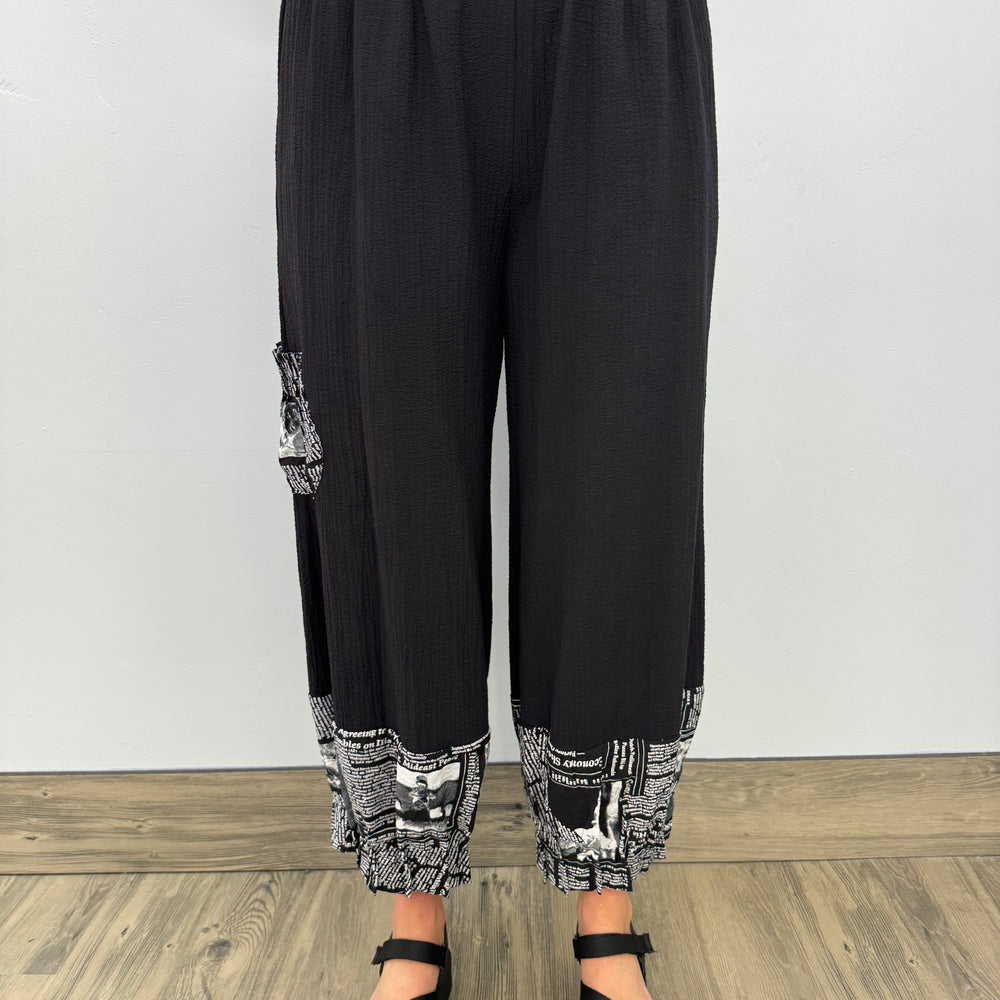 Newspaper Print Pant with Pockets