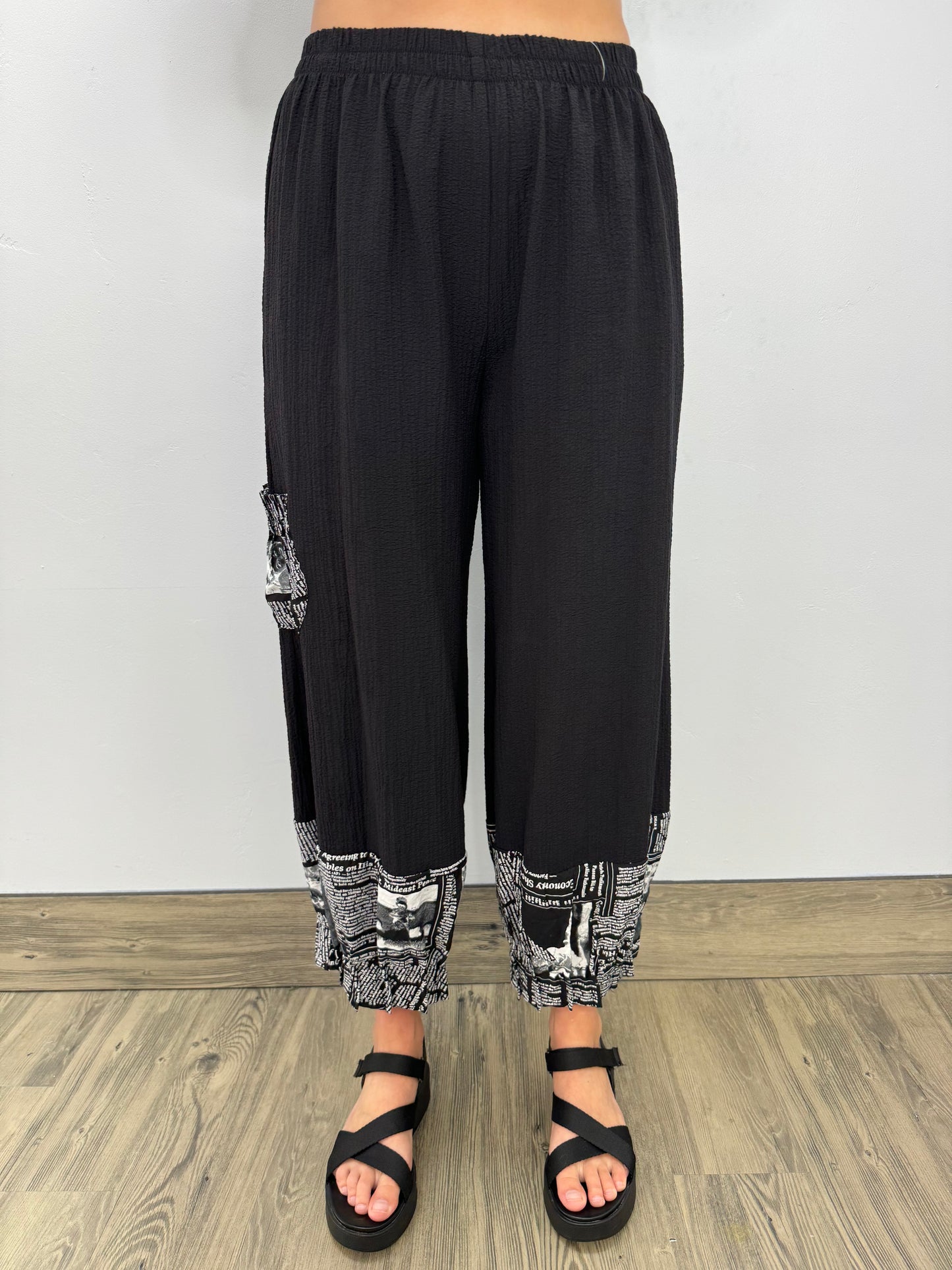 Newspaper Print Pant with Pockets