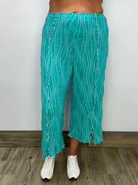 Turquoise Jacquard Crop Pant