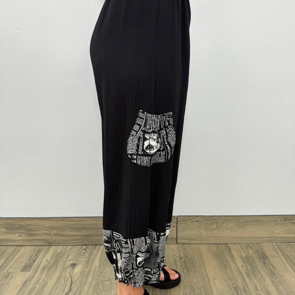 Newspaper Print Pant with Pockets