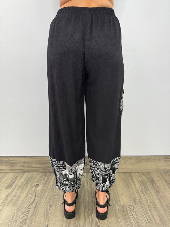 Newspaper Print Pant with Pockets