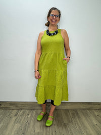 Lime Green Stripe Tiered Dress