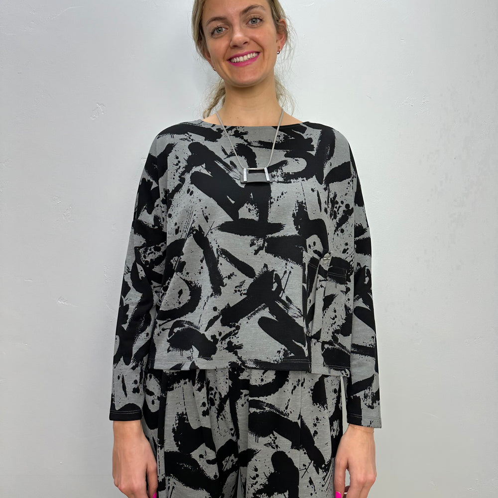 Addison Printed Slate Long Sleeve Top