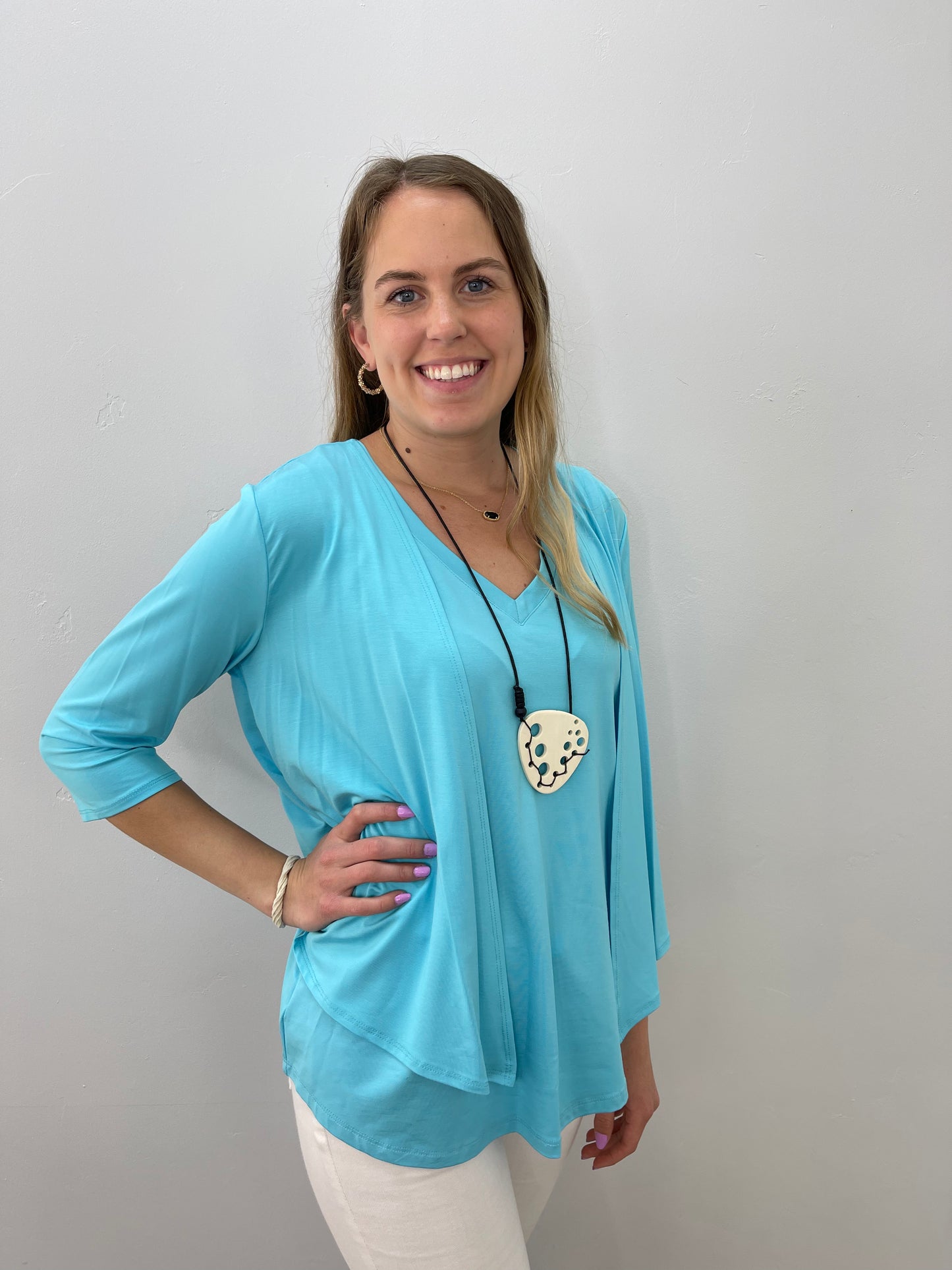 Load image into Gallery viewer, Aqua Bamboo Long Sleeve Cover Up Cardigan
