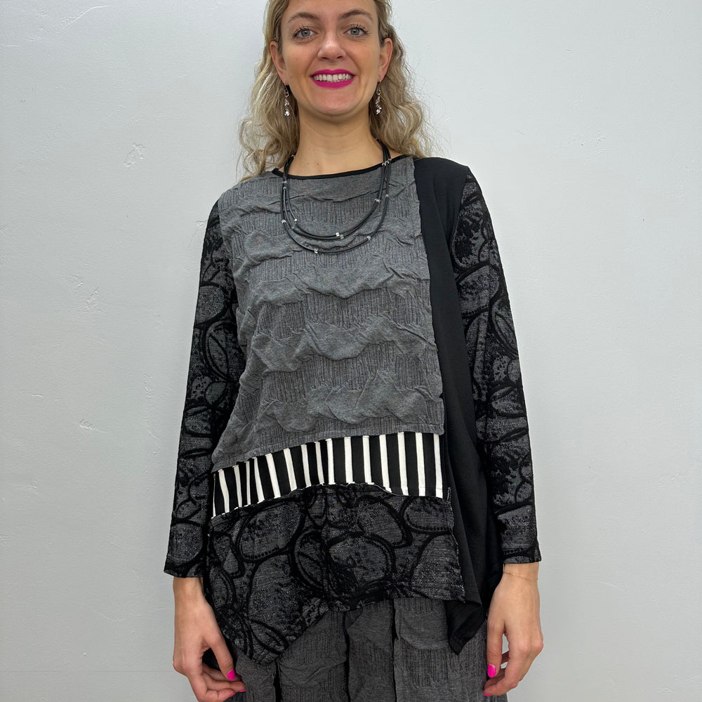 Gray Long Sleeve Pattern Asymmetric Tunic