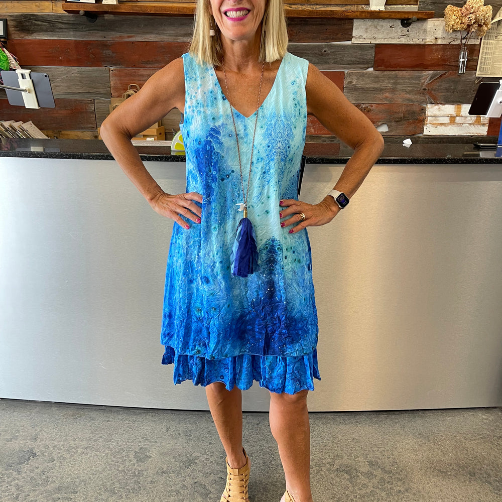 Shades of Blue Sleeveless V-Neck Tango Mango Dress