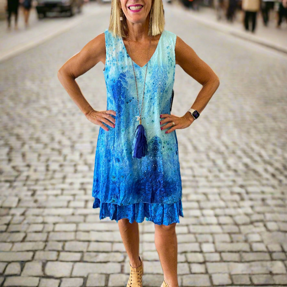 Shades of Blue Sleeveless V-Neck Tango Mango Dress