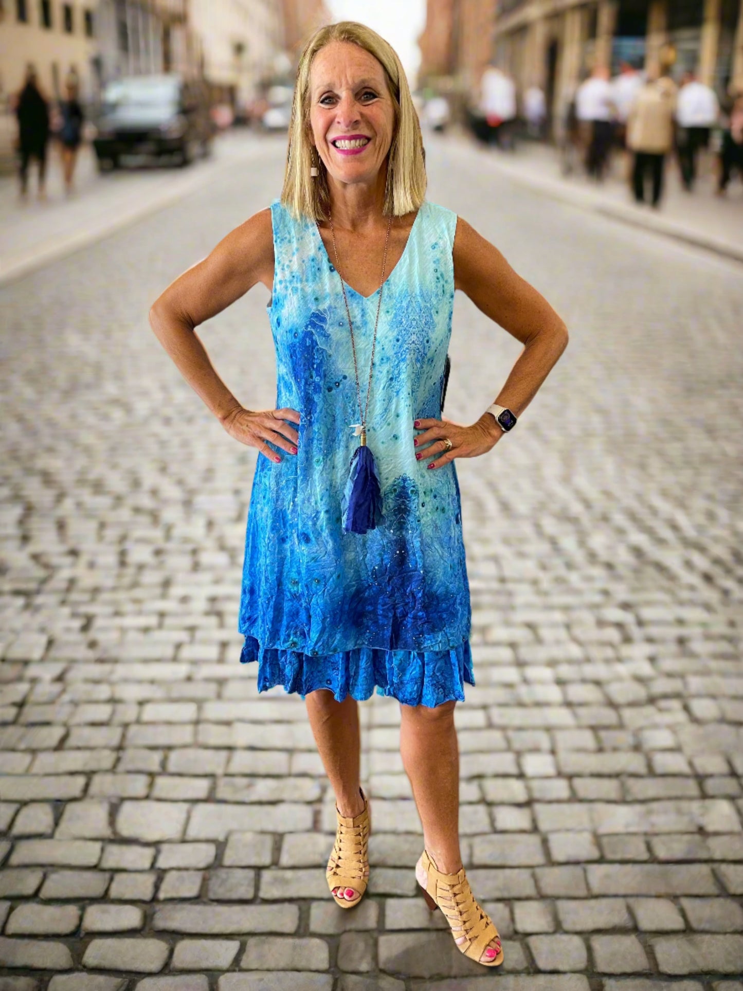 Shades of Blue Sleeveless V-Neck Tango Mango Dress