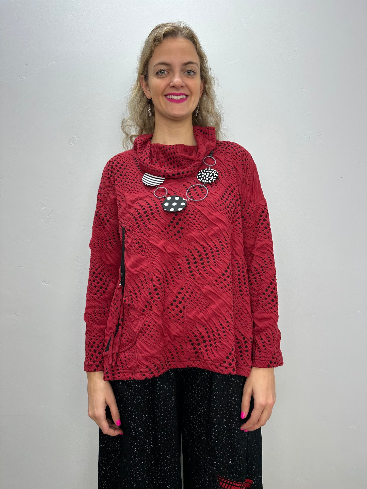 Red and Black Pattern Kiwi Top