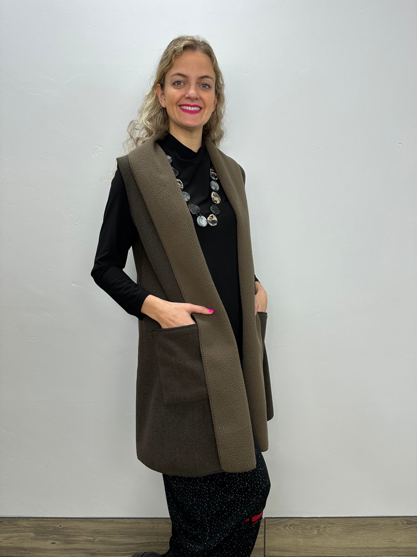 Sylvia Brown Fleece Reversible Two Pocket Vest