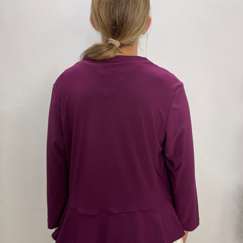 
                  
                    Eggplant Purple 3/4 Sleeve Ruffle Bolero
                  
                