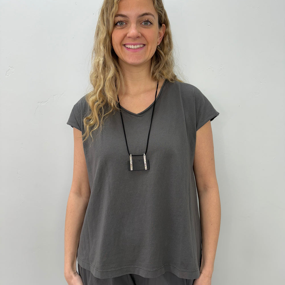 
                  
                    Dusk Gray Cotton V Neck Short Sleeve Top
                  
                