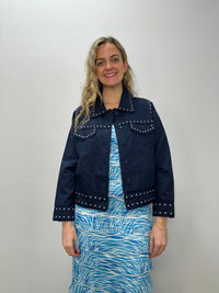 Navy 100% Linen Studded Jacket