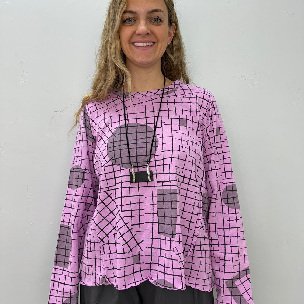 Rose Pink Pattern Long Sleeve Cotton Top