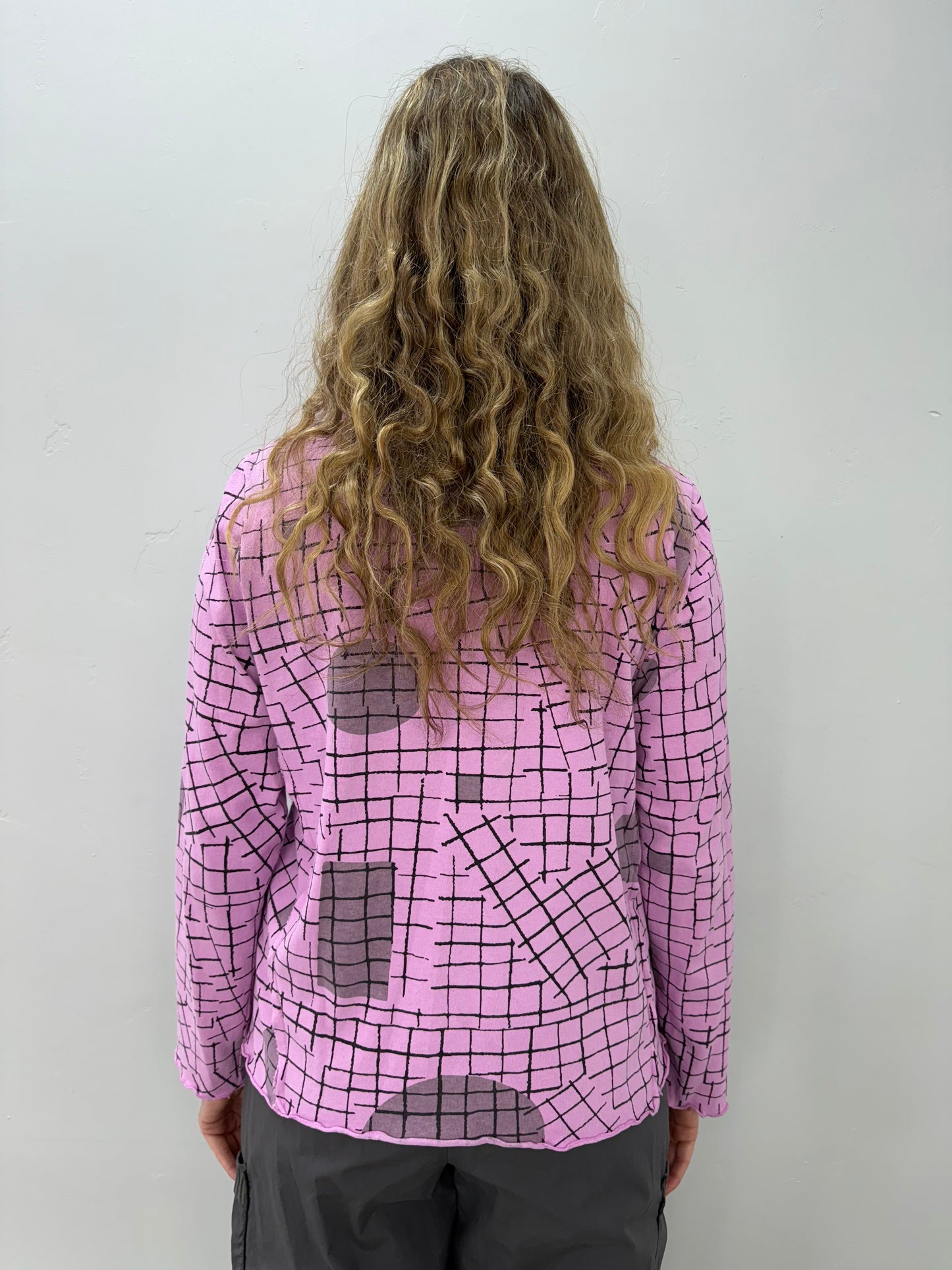 Rose Pink Pattern Long Sleeve Cotton Top
