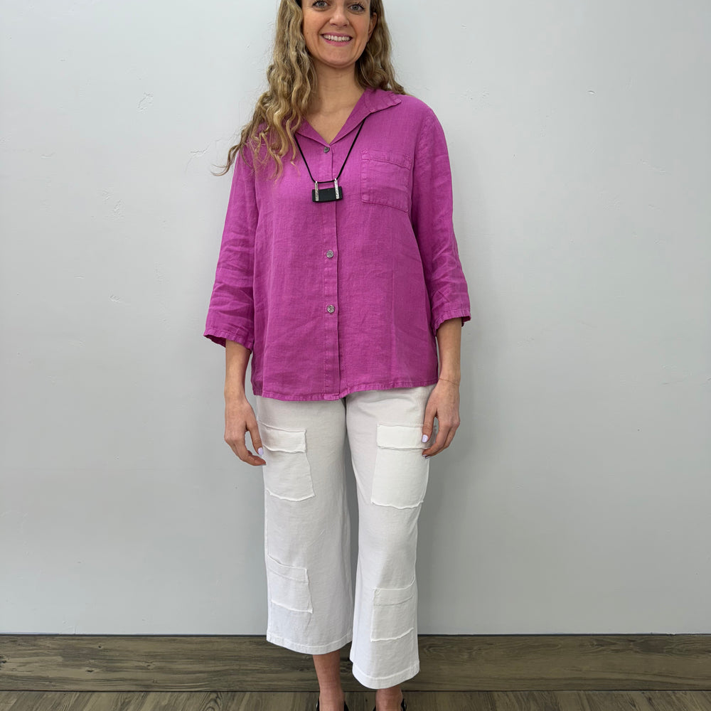 Berry Pink Linen Button Down Top