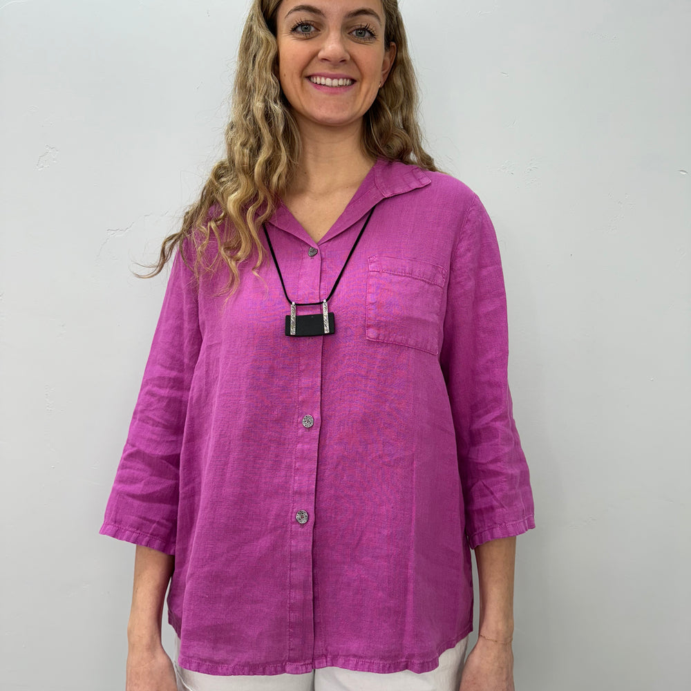 Berry Pink Linen Button Down Top