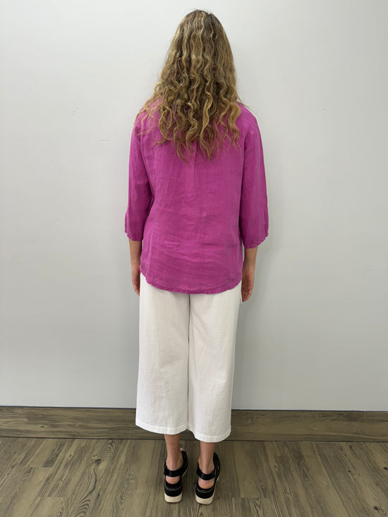 Load image into Gallery viewer, Berry Pink Linen Button Down Top
