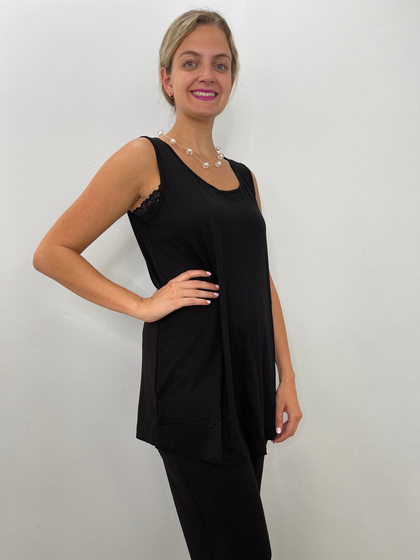 Black Tencel Scoop Neck Tank