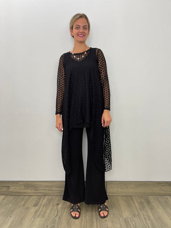 Black Mesh Topper with Polka Dots
