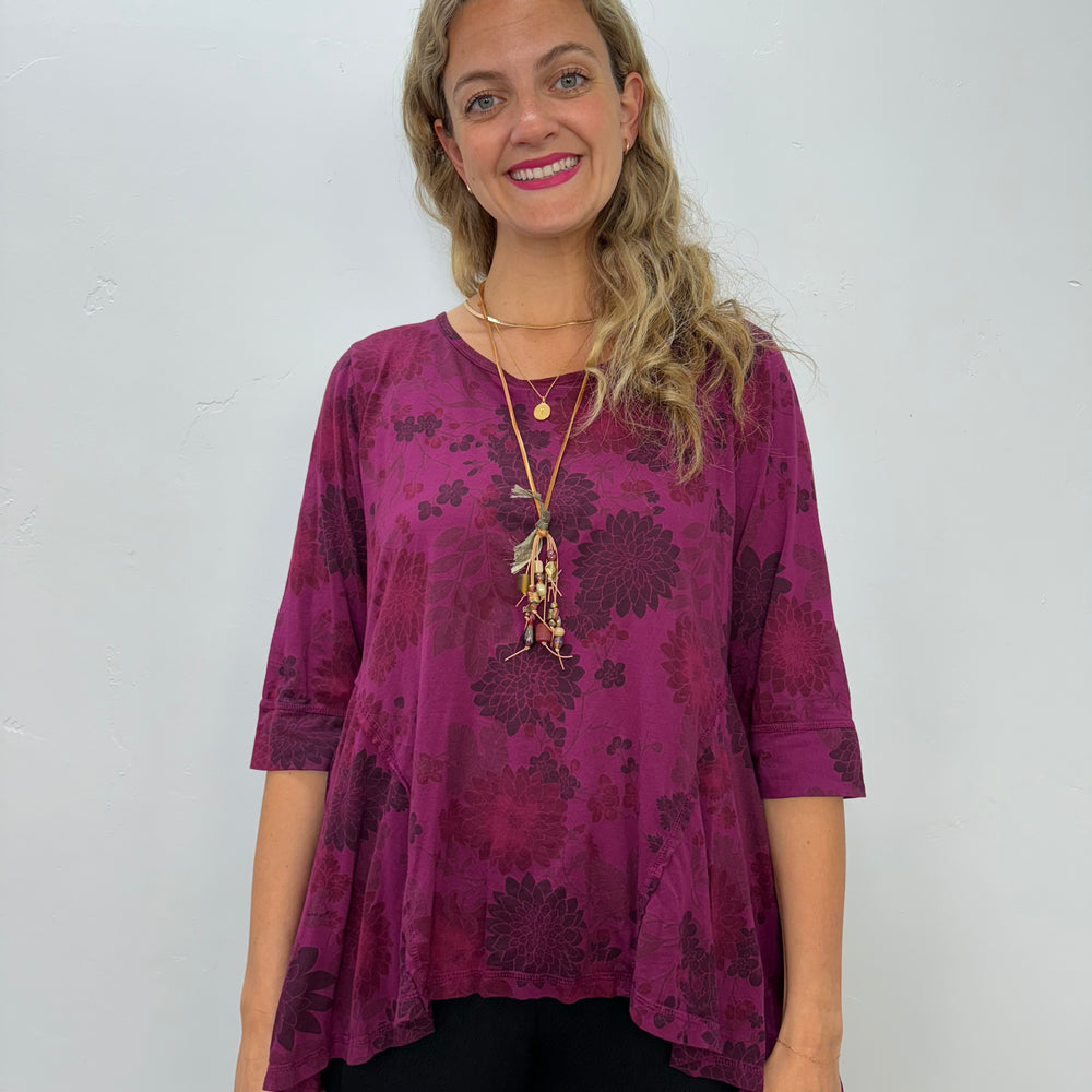 Pink Patterned Hi-Low Tunic Top