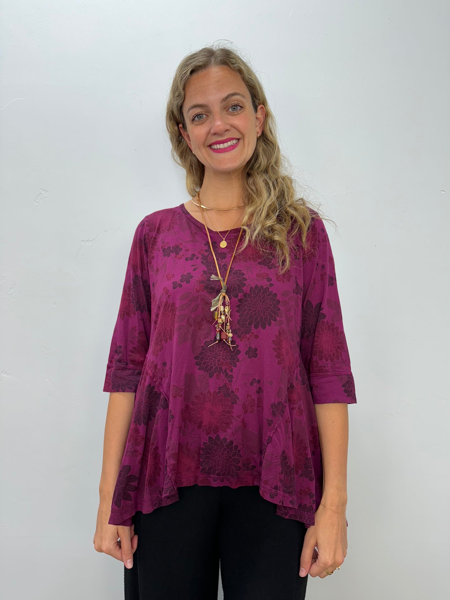 Pink Patterned Hi-Low Tunic Top